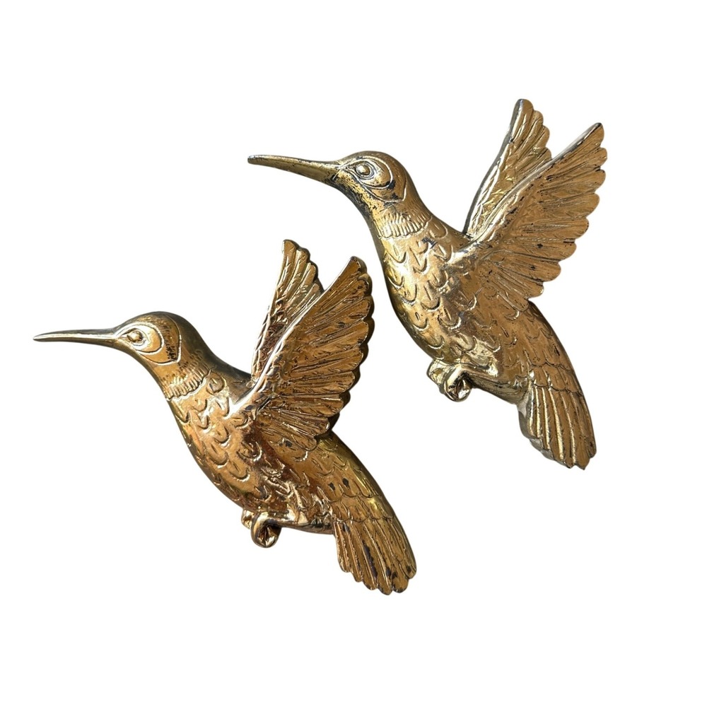 Vintage Homco Gold Hummingbird Wall Decor Set of 2 Plastic Bird Art 7669 1970s